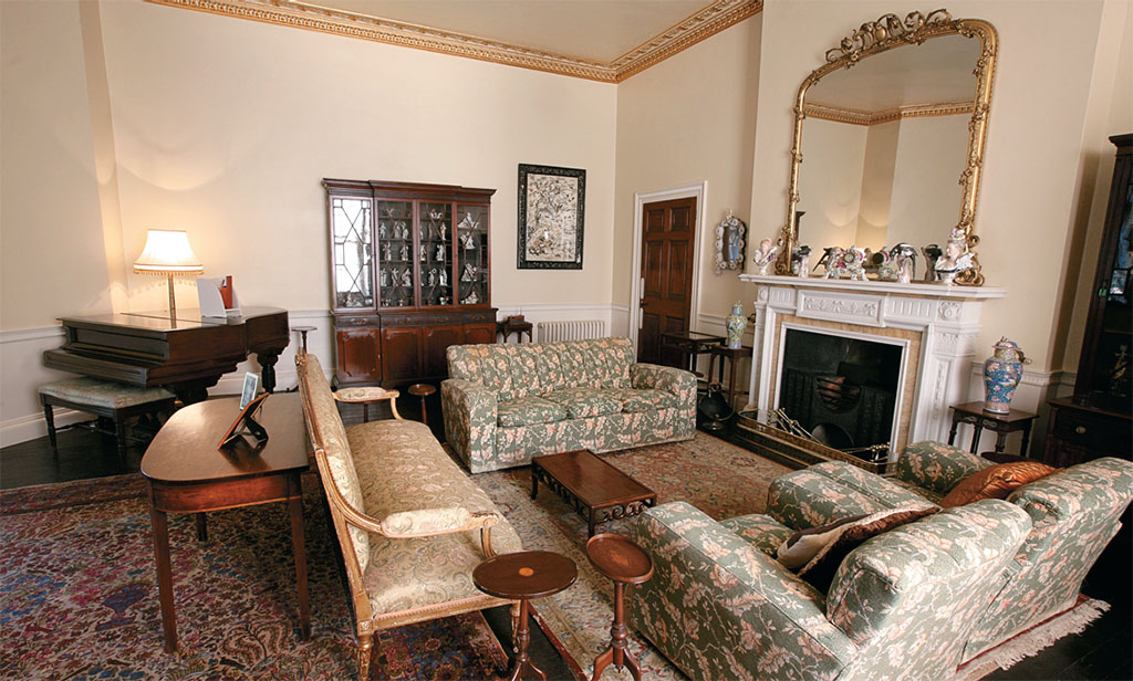 Christie played piano in the drawing room only for her own pleasure, but entertained family and guests here evenings reading from her current mystery in progress. Her favorite room, though, was the library, where the mural painted by U.S. Lt. Marshall Lee during World War II looks fresh and amazing today. Via NATIONAL TRUST/MARK PASSMORE